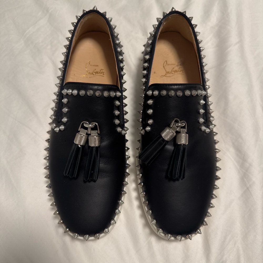 Christian Louboutin Black and Silver Studded Sneakers